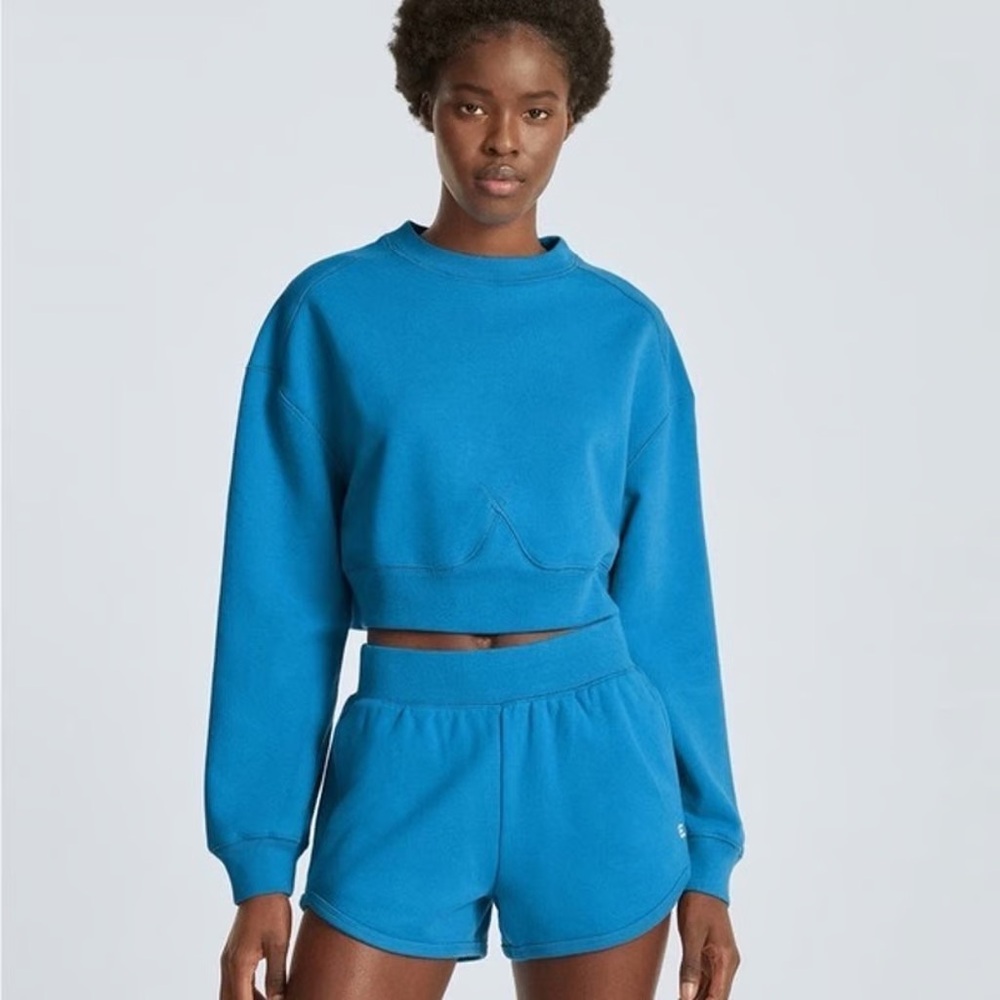 Everlane Organic Cotton Royal Blue Crew Neck Cropped Women's Sweater Sz small